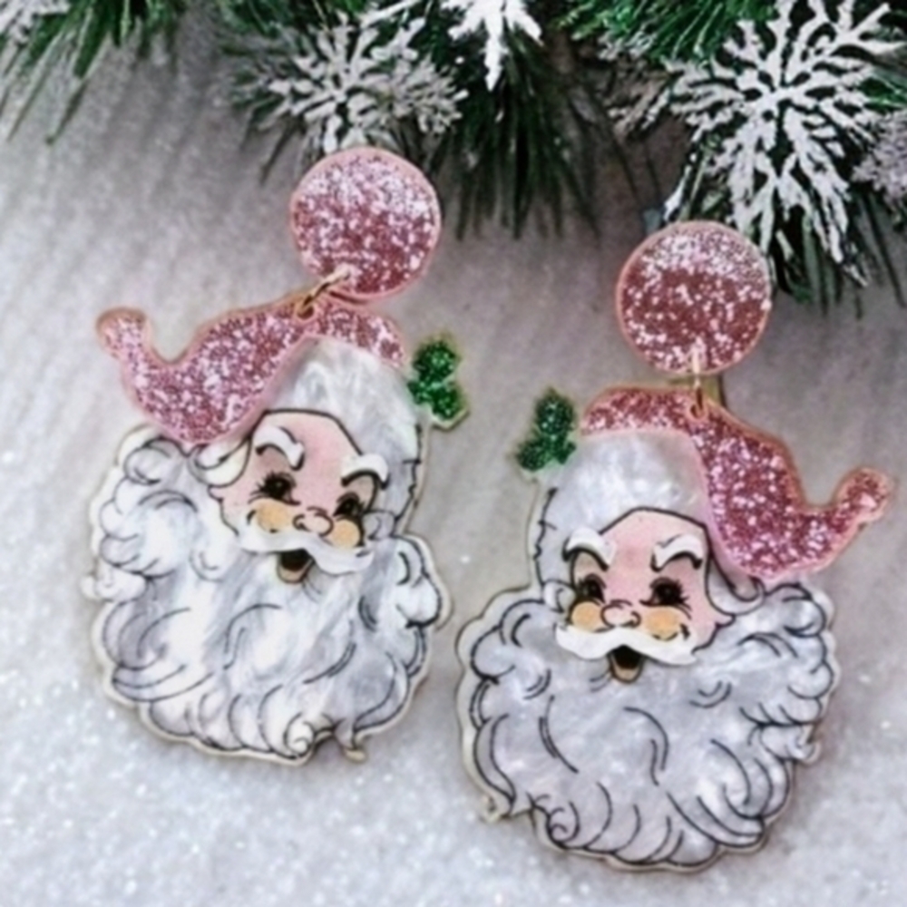 MODCLOTH ACRYLIC GLITTER SANTA EARRINGS 1